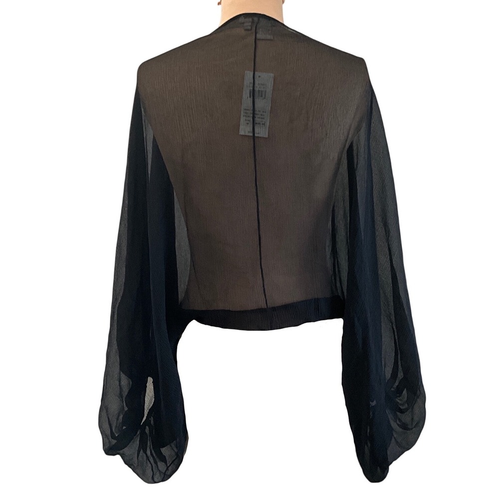 MaxAzria Collection Silk Chiffon Sheer Tie Front Shrug Bolero Black Size XS NWT - Picture 7 of 12